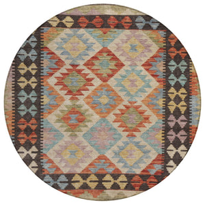 HomeRoots 8' Vibrant Rust, Gold & Orange Round Tribal Area Rug - Washable, Durable for Indoor & Outdoor Use 625752