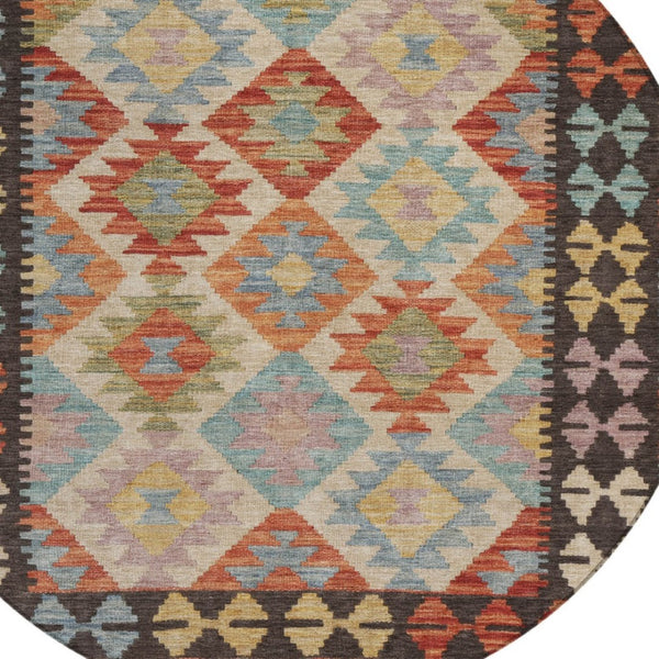 HomeRoots 8' Vibrant Rust, Gold & Orange Round Tribal Area Rug - Washable, Durable for Indoor & Outdoor Use 625752