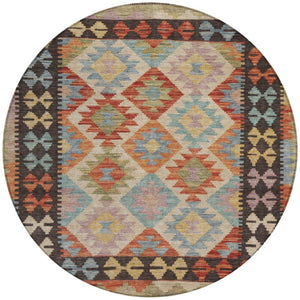 HomeRoots 8' Vibrant Rust, Gold & Orange Round Tribal Area Rug - Washable, Durable for Indoor & Outdoor Use 625752