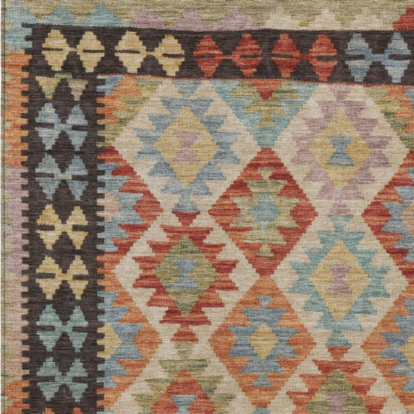 HomeRoots 9' X 12' Vibrant Rust Gold Orange Tribal Area Rug - Washable, Durable, Indoor/Outdoor Versatile Style 625754