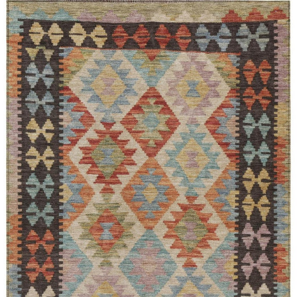 HomeRoots 9' X 12' Vibrant Rust Gold Orange Tribal Area Rug - Washable, Durable, Indoor/Outdoor Versatile Style 625754