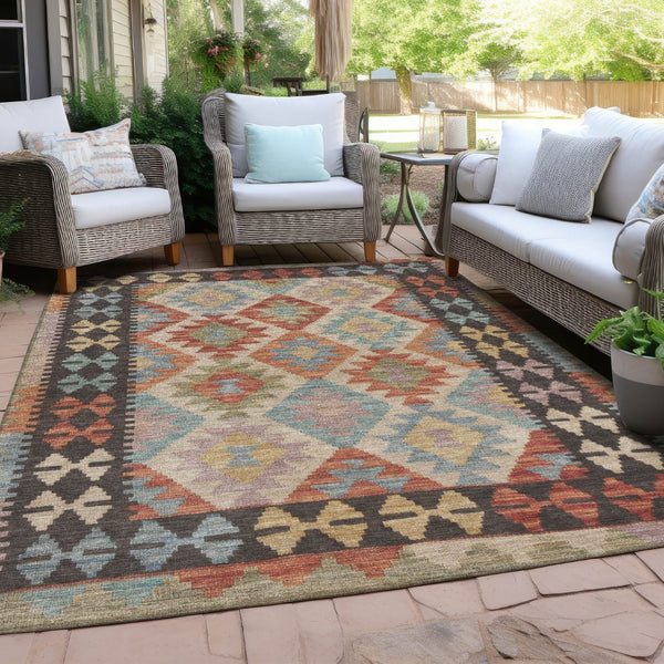HomeRoots 9' X 12' Vibrant Rust Gold Orange Tribal Area Rug - Washable, Durable, Indoor/Outdoor Versatile Style 625754
