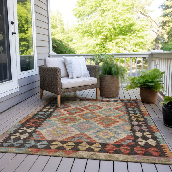 HomeRoots 9' X 12' Vibrant Rust Gold Orange Tribal Area Rug - Washable, Durable, Indoor/Outdoor Versatile Style 625754