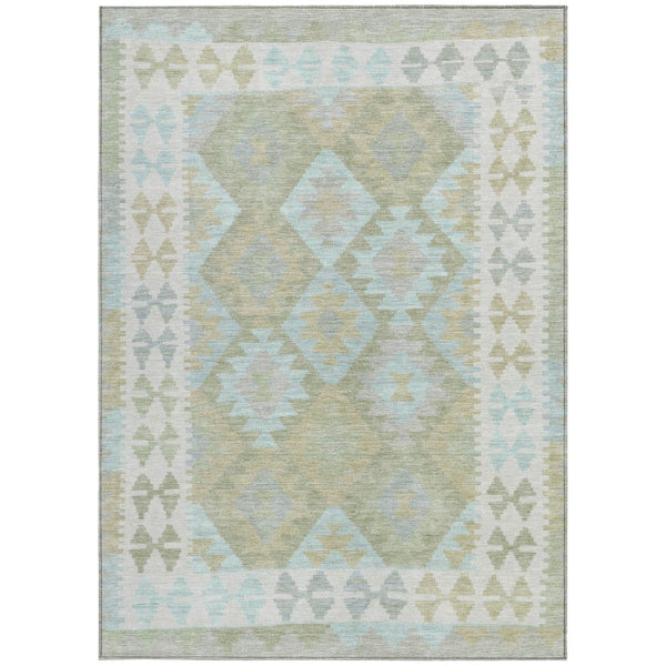 HomeRoots 5' Stylish Sage Sky Blue & Copper Tribal Washable Area Rug for Indoor & Outdoor Durability & Charm 625757