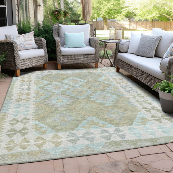 HomeRoots 5' Stylish Sage Sky Blue & Copper Tribal Washable Area Rug for Indoor & Outdoor Durability & Charm 625757