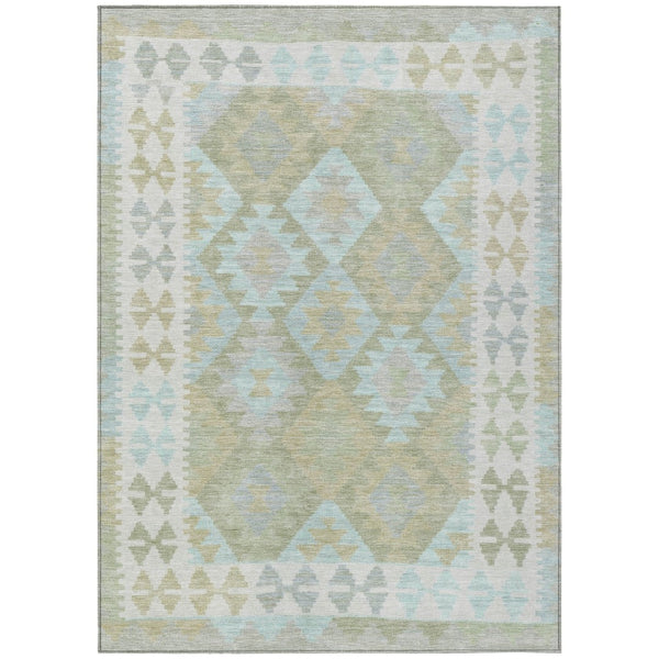 HomeRoots 5' Stylish Sage Sky Blue & Copper Tribal Washable Area Rug for Indoor & Outdoor Durability & Charm 625757