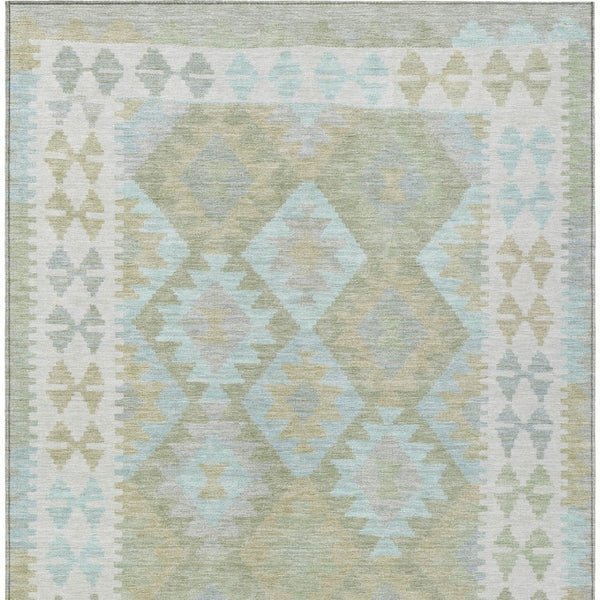 HomeRoots 5' Stylish Sage Sky Blue & Copper Tribal Washable Area Rug for Indoor & Outdoor Durability & Charm 625757