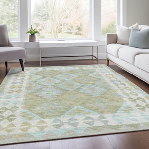 HomeRoots 5' Stylish Sage Sky Blue & Copper Tribal Washable Area Rug for Indoor & Outdoor Durability & Charm 625757
