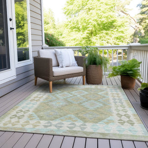 HomeRoots 5' Stylish Sage Sky Blue & Copper Tribal Washable Area Rug for Indoor & Outdoor Durability & Charm 625757