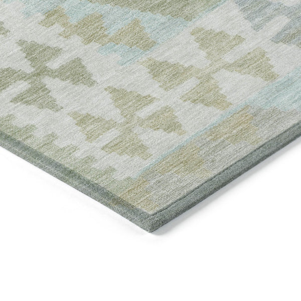 HomeRoots 8' Round Tribal Area Rug in Sage, Sky Blue & Copper - Washable, Durable for Indoor & Outdoor Use 625758