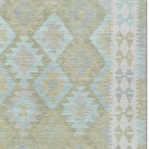 HomeRoots 8' Indoor Outdoor Area Rug - Sage, Sky Blue & Copper Tribal Design, Washable & Durable for Any Space 625759