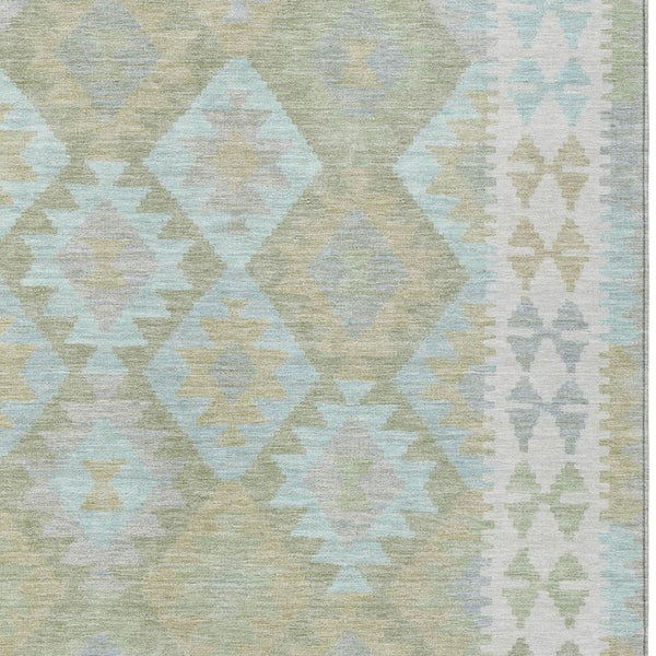 HomeRoots 8' Indoor Outdoor Area Rug - Sage, Sky Blue & Copper Tribal Design, Washable & Durable for Any Space 625759