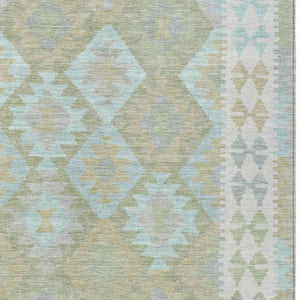 HomeRoots 9' X 12' Stylish Sage Sky Blue & Copper Tribal Washable Area Rug for Indoor & Outdoor Use 625760