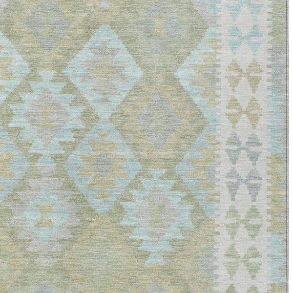 HomeRoots 9' X 12' Stylish Sage Sky Blue & Copper Tribal Washable Area Rug for Indoor & Outdoor Use 625760