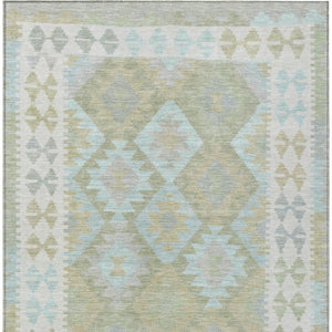 HomeRoots 9' X 12' Stylish Sage Sky Blue & Copper Tribal Washable Area Rug for Indoor & Outdoor Use 625760