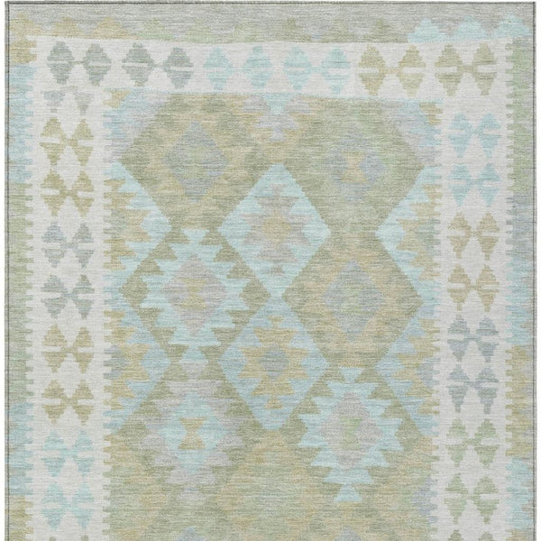HomeRoots 9' X 12' Stylish Sage Sky Blue & Copper Tribal Washable Area Rug for Indoor & Outdoor Use 625760