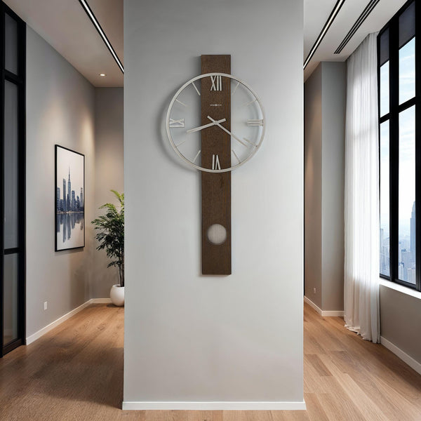 Hekman Furniture 625763 Modern Tall Wall Clock With Aged Silver Dial & Unique Pendulum Design For Sophisticated Decor  Halo Wall Clock 625763