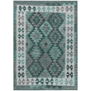 HomeRoots 5' X 8' Pale Aqua Ivory Gray Tribal Rug - Washable, Durable, Non-Slip Design for Indoor & Outdoor Use 625763