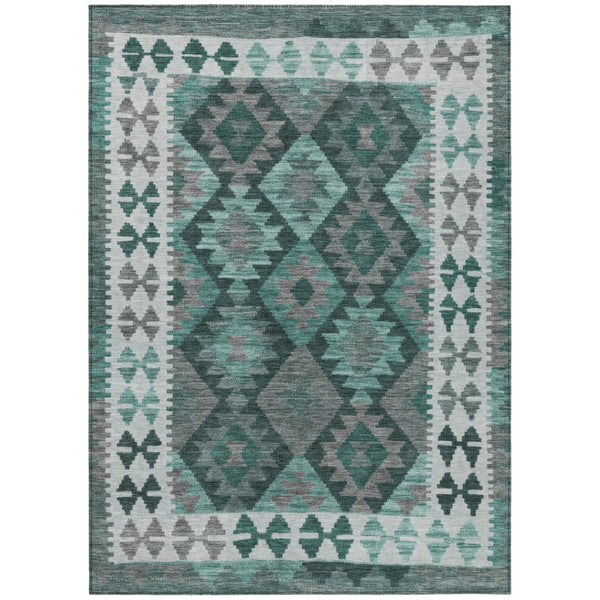 HomeRoots 5' X 8' Pale Aqua Ivory Gray Tribal Rug - Washable, Durable, Non-Slip Design for Indoor & Outdoor Use 625763
