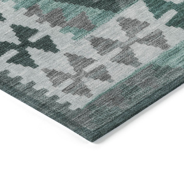 HomeRoots 5' X 8' Pale Aqua Ivory Gray Tribal Rug - Washable, Durable, Non-Slip Design for Indoor & Outdoor Use 625763
