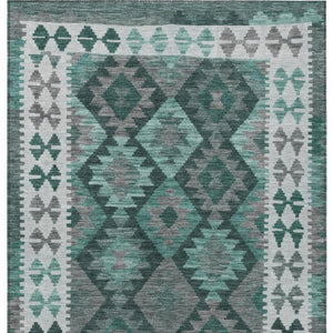 HomeRoots 5' X 8' Pale Aqua Ivory Gray Tribal Rug - Washable, Durable, Non-Slip Design for Indoor & Outdoor Use 625763