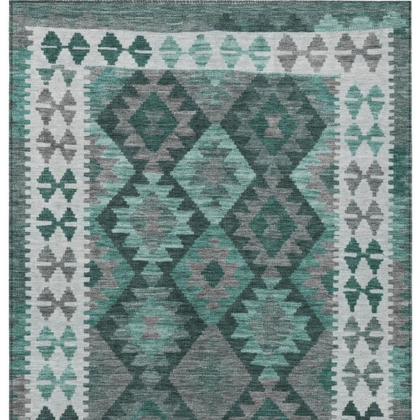 HomeRoots 5' X 8' Pale Aqua Ivory Gray Tribal Rug - Washable, Durable, Non-Slip Design for Indoor & Outdoor Use 625763
