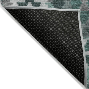 HomeRoots 8' Round Tribal Area Rug in Pale Aqua, Ivory & Gray – Washable, Durable for Indoor/Outdoor Spaces 625764