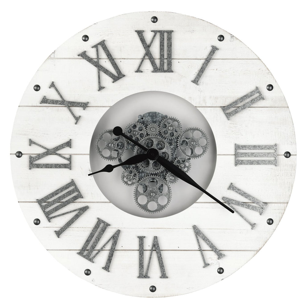 Hekman Furniture 625765 Sky Oversized Wall Clock – Stunning Antique White Design With Floating Gears & Roman Numerals  Sky Oversized Gallery Wall Clock 625765