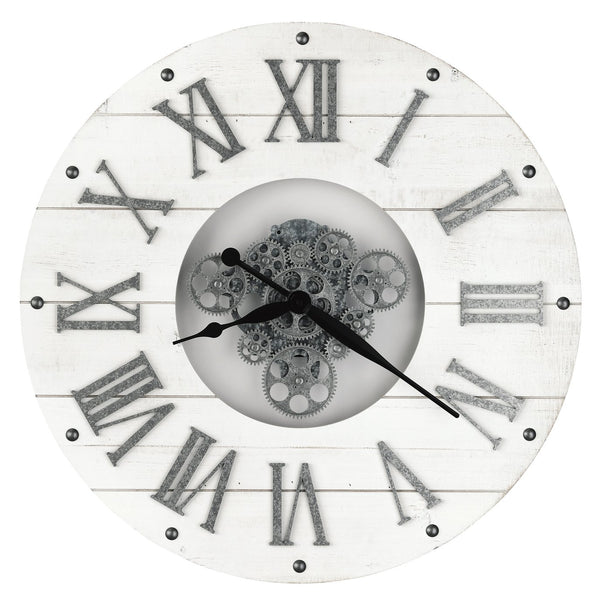 Hekman Furniture 625765 Sky Oversized Wall Clock – Stunning Antique White Design With Floating Gears & Roman Numerals  Sky Oversized Gallery Wall Clock 625765