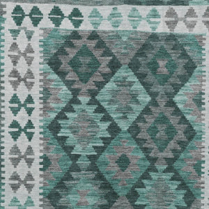 HomeRoots 8' X 10' Pale Aqua Tribal Area Rug - Stylish, Washable Indoor/Outdoor Design for High-Traffic Spaces 625765