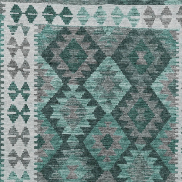 HomeRoots 8' X 10' Pale Aqua Tribal Area Rug - Stylish, Washable Indoor/Outdoor Design for High-Traffic Spaces 625765
