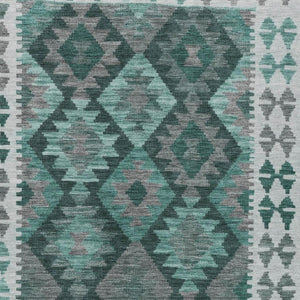HomeRoots 9' X 12' Stylish Pale Aqua and Gray Tribal Area Rug - Washable, Durable, Indoor/Outdoor Design! 625766