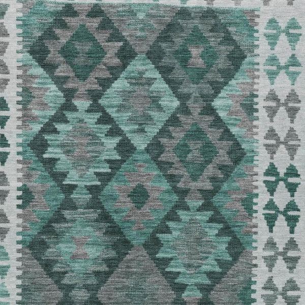 HomeRoots 9' X 12' Stylish Pale Aqua and Gray Tribal Area Rug - Washable, Durable, Indoor/Outdoor Design! 625766