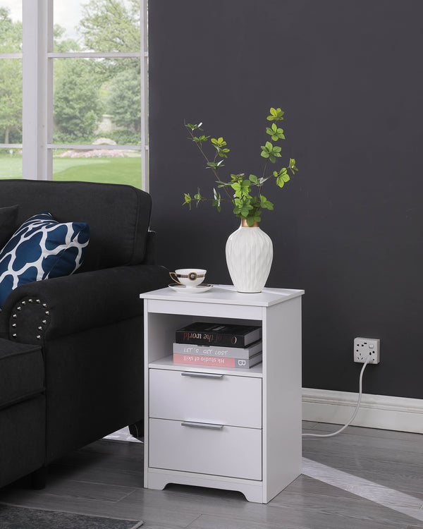 English Elm Nightstand with Drawer | 3-Tier Modern Bedside Table with Hidden Drawer, Open Shelves, Sturdy Build White 25.9 L x 16.7 W x 5.5 H W3151P345813