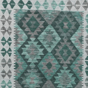 HomeRoots 10' Pale Aqua, Ivory & Gray Tribal Washable Area Rug – Durable Indoor/Outdoor Style for Any Space 625767