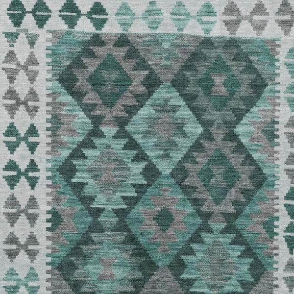HomeRoots 10' Pale Aqua, Ivory & Gray Tribal Washable Area Rug – Durable Indoor/Outdoor Style for Any Space 625767
