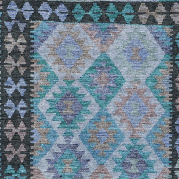 HomeRoots 5' X 8' Tribal Washable Area Rug in Teal Blue, Charcoal & Copper – Perfect for Indoor & Outdoor Use! 625769