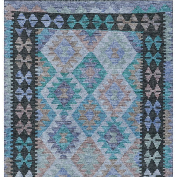 HomeRoots 5' X 8' Tribal Washable Area Rug in Teal Blue, Charcoal & Copper – Perfect for Indoor & Outdoor Use! 625769