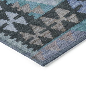 HomeRoots 8' Teal Blue Charcoal & Copper Round Tribal Area Rug - Washable, Durable for Indoor & Outdoor Use 625770