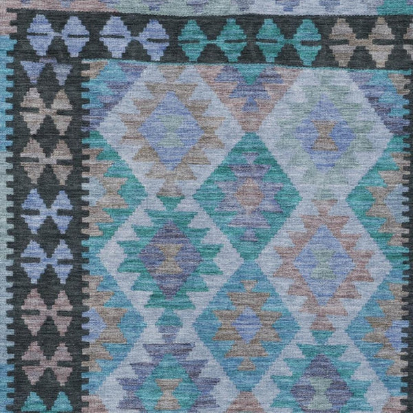 HomeRoots 8' X 10' Stylish Teal Blue Tribal Area Rug - Durable, Washable for Indoor & Outdoor Use, Easy Care 625771