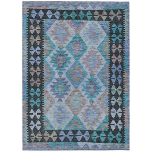 HomeRoots 8' X 10' Stylish Teal Blue Tribal Area Rug - Durable, Washable for Indoor & Outdoor Use, Easy Care 625771