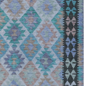 HomeRoots 9' X 12' Teal Blue Charcoal Copper Tribal Rug - Indoor Outdoor, Machine Washable, Durable & Stylish 625772