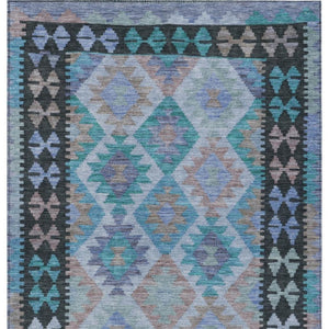 HomeRoots 9' X 12' Teal Blue Charcoal Copper Tribal Rug - Indoor Outdoor, Machine Washable, Durable & Stylish 625772