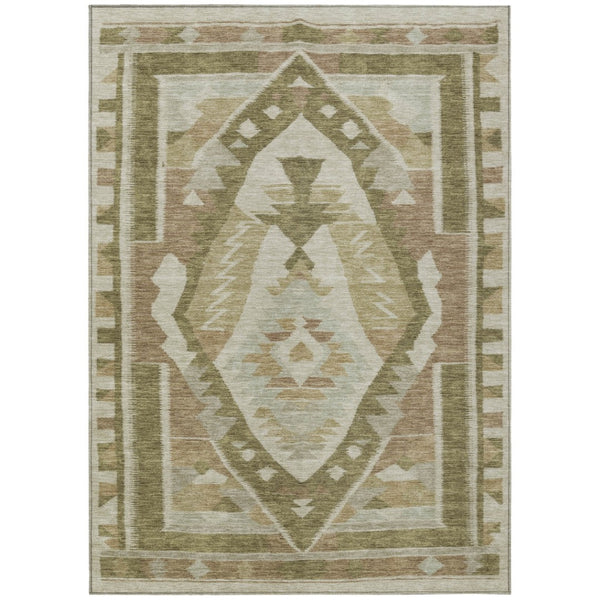 HomeRoots 5' Stylish Tribal Washable Area Rug - Neutral Linen, Ivory & Brown for Indoor/Outdoor Spaces 625793