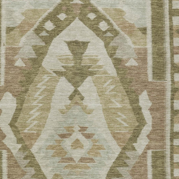 HomeRoots 8' X 10' Durable Linen Ivory and Brown Tribal Washable Area Rug for Indoor & Outdoor Use 625795