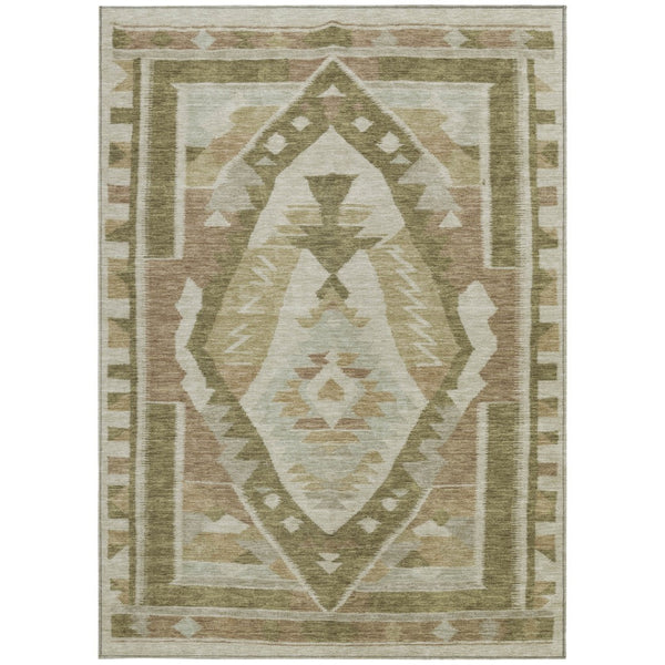 HomeRoots 9' x 12' Washable Linen Ivory & Brown Tribal Area Rug - Durable, Stylish, Indoor/Outdoor Versatility! 625796
