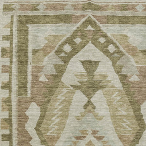 HomeRoots 9' x 12' Washable Linen Ivory & Brown Tribal Area Rug - Durable, Stylish, Indoor/Outdoor Versatility! 625796