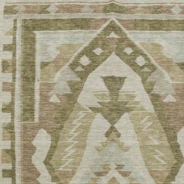 HomeRoots 9' x 12' Washable Linen Ivory & Brown Tribal Area Rug - Durable, Stylish, Indoor/Outdoor Versatility! 625796