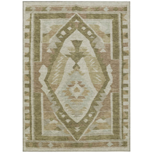 HomeRoots 9' x 12' Washable Linen Ivory & Brown Tribal Area Rug - Durable, Stylish, Indoor/Outdoor Versatility! 625796