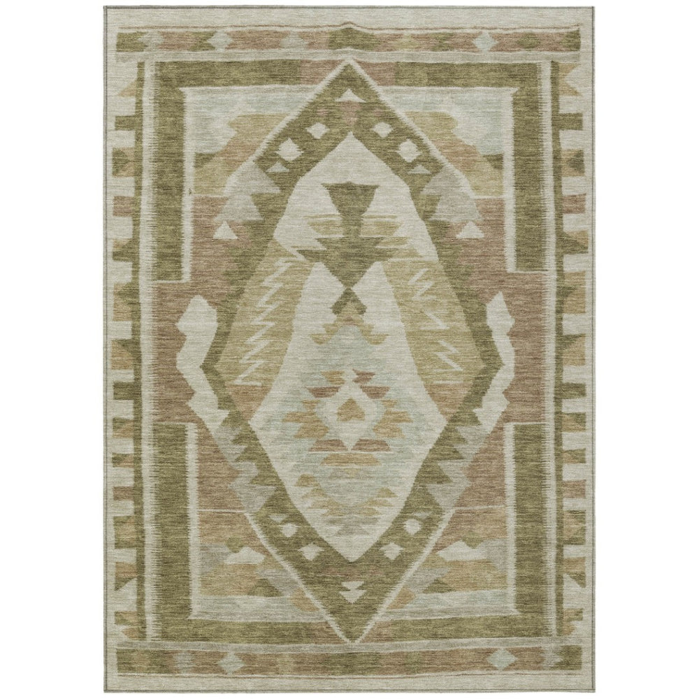 HomeRoots 10' X 14' Linen Ivory and Brown Tribal Area Rug – Durable, Washable, Stylish for Indoor & Outdoor Use 625797